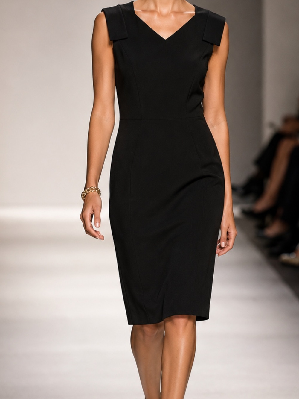 Anne Klein Black V-Neck Midi Sheath Dress